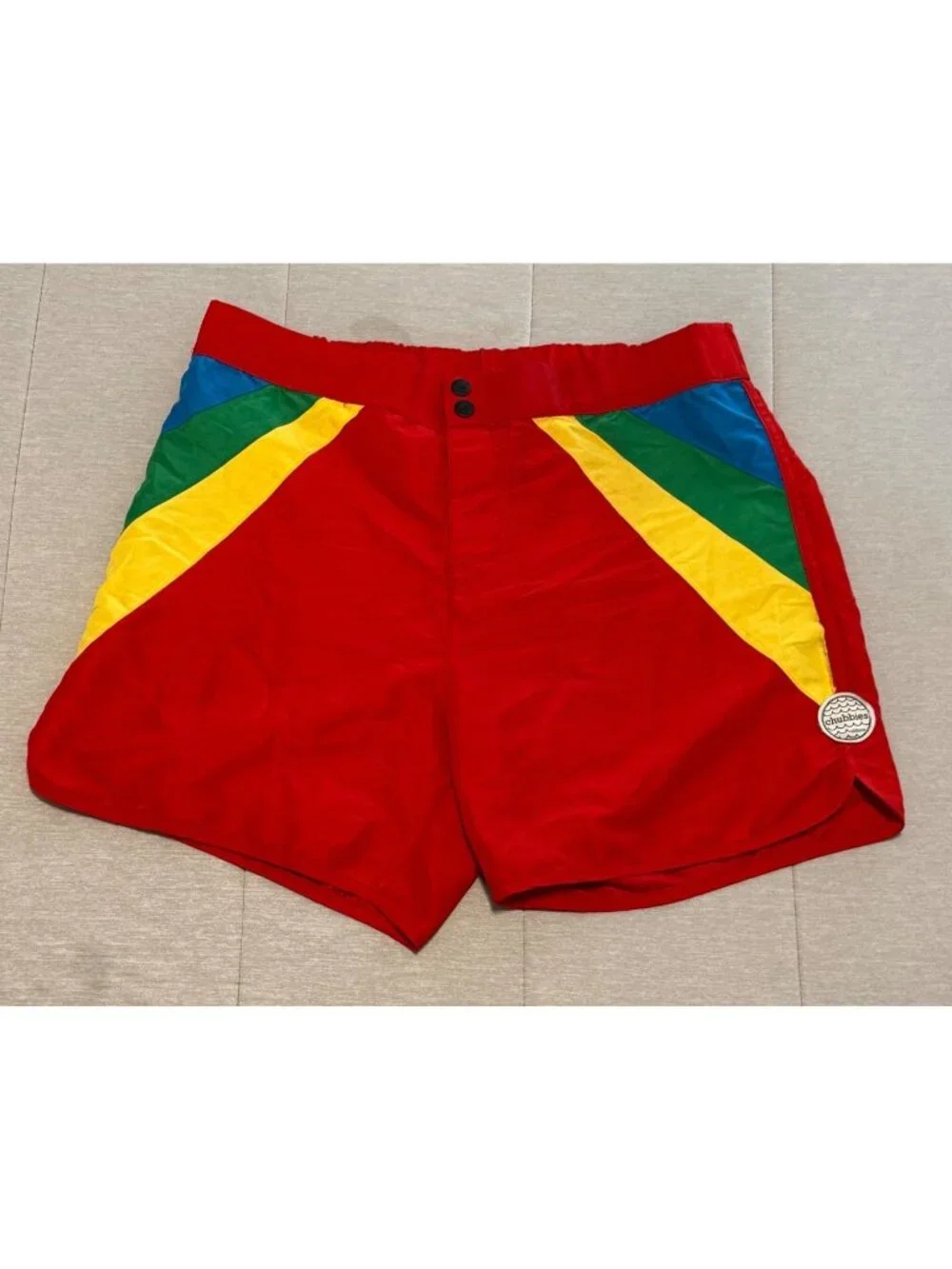 Chubbies Mens Red Yellow Green Retro Swim Trunks Board Shorts Medium M